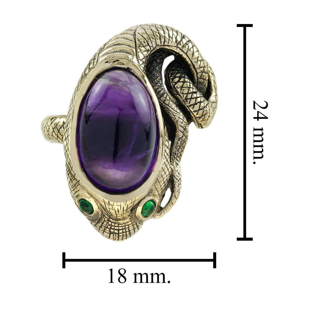Cabochon Purple Amethyst Emerald Vintage Inspired Antique Style Snake Gold Ring