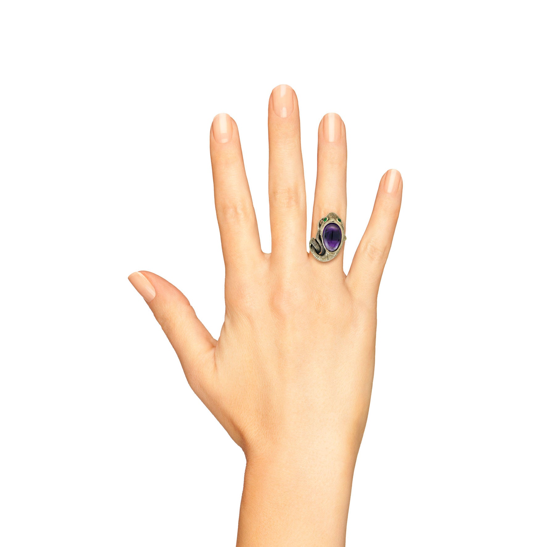 Cabochon Purple Amethyst Emerald Vintage Inspired Antique Style Snake Gold Ring
