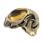 Cabochon Brown Amber Citrine & Blue Sapphire Antique Style Snake Gold Ring