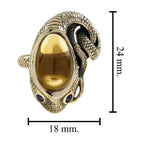 Cabochon Brown Amber Citrine & Blue Sapphire Antique Style Snake Gold Ring