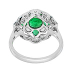 Emerald & Diamond Enamel Vintage Inspired Antique Style Floral Halo Gold Ring