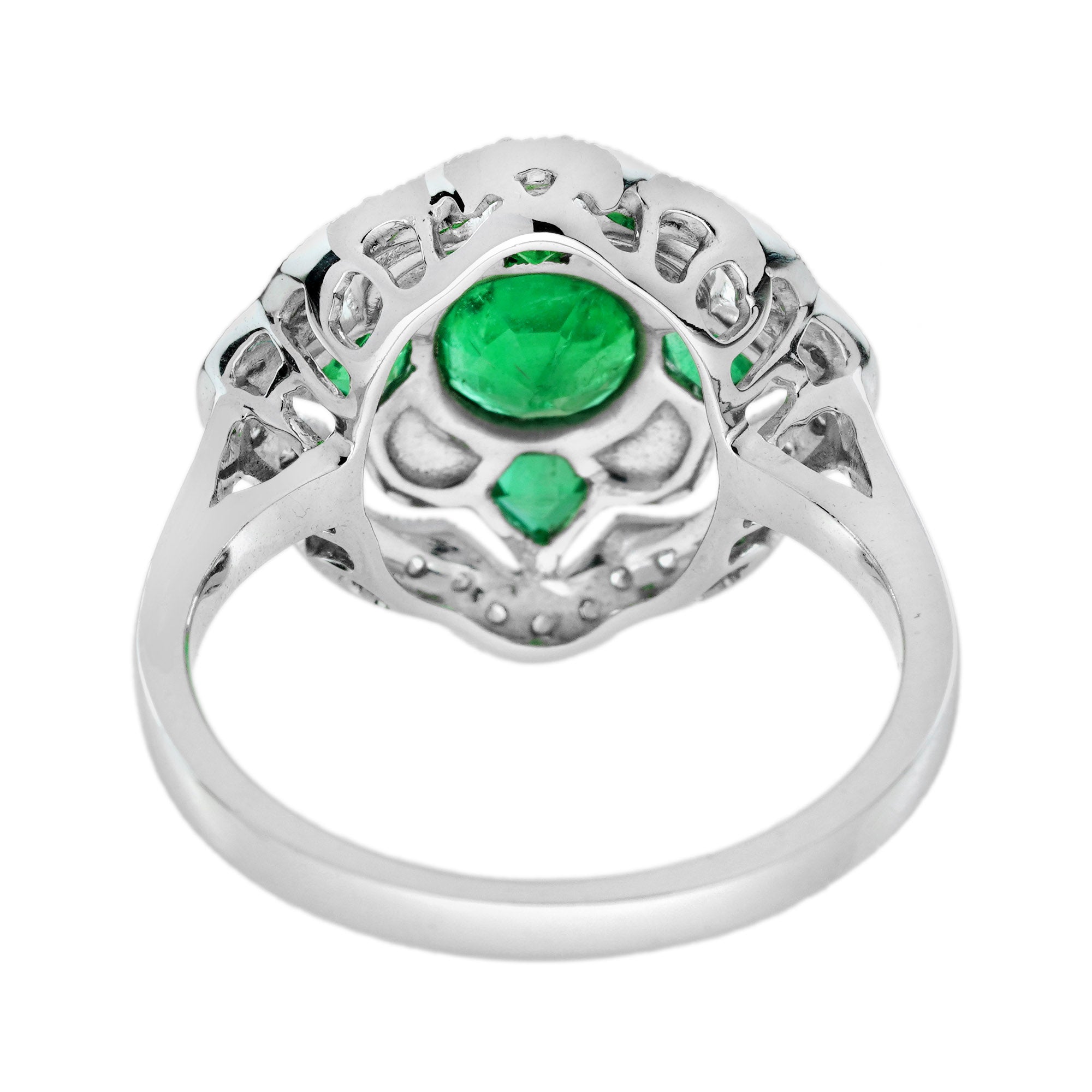 Emerald & Diamond Enamel Vintage Inspired Antique Style Floral Halo Gold Ring