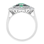 Emerald & Diamond Enamel Vintage Inspired Antique Style Floral Halo Gold Ring