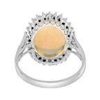 Oval Shape White Opal & Diamond Vintage Style Cocktail 9K White Gold Ring