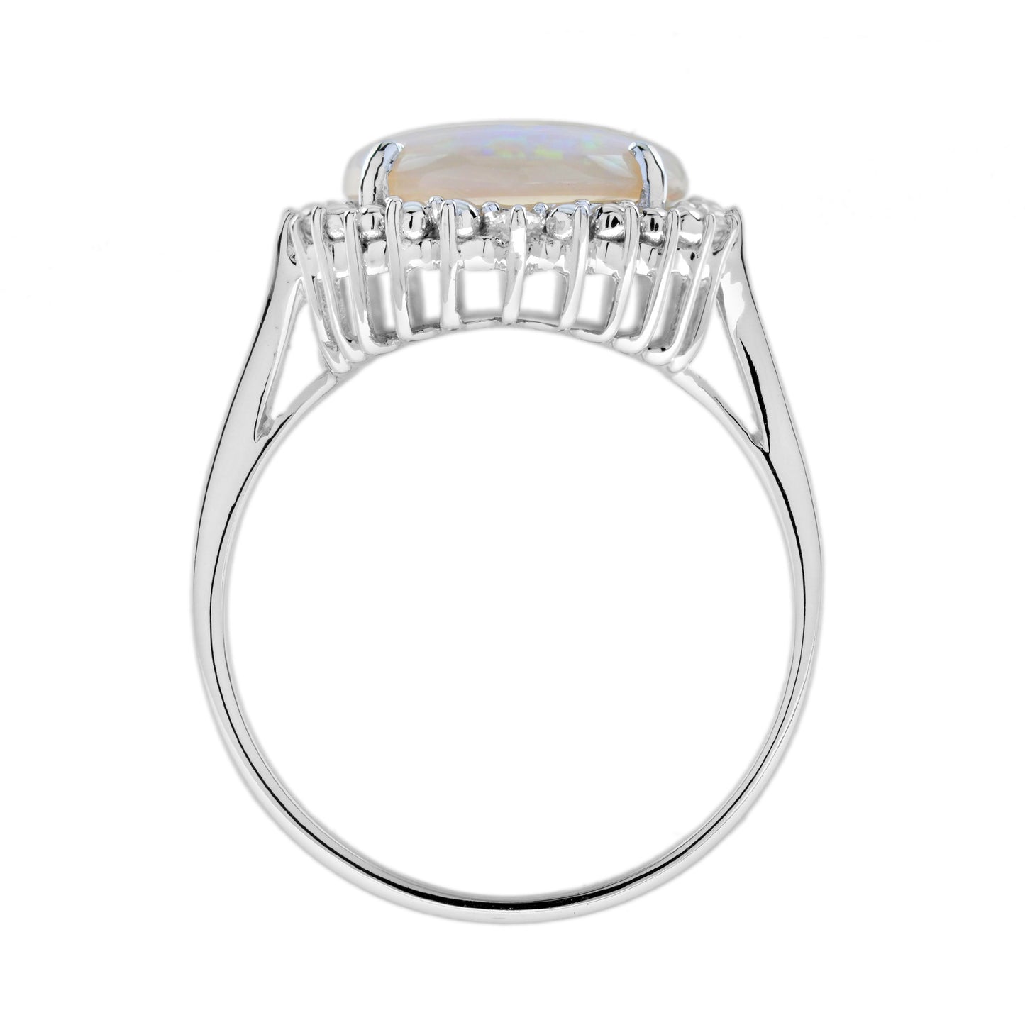 oval shape white opal & diamond vintage style cocktail 9k white gold ring