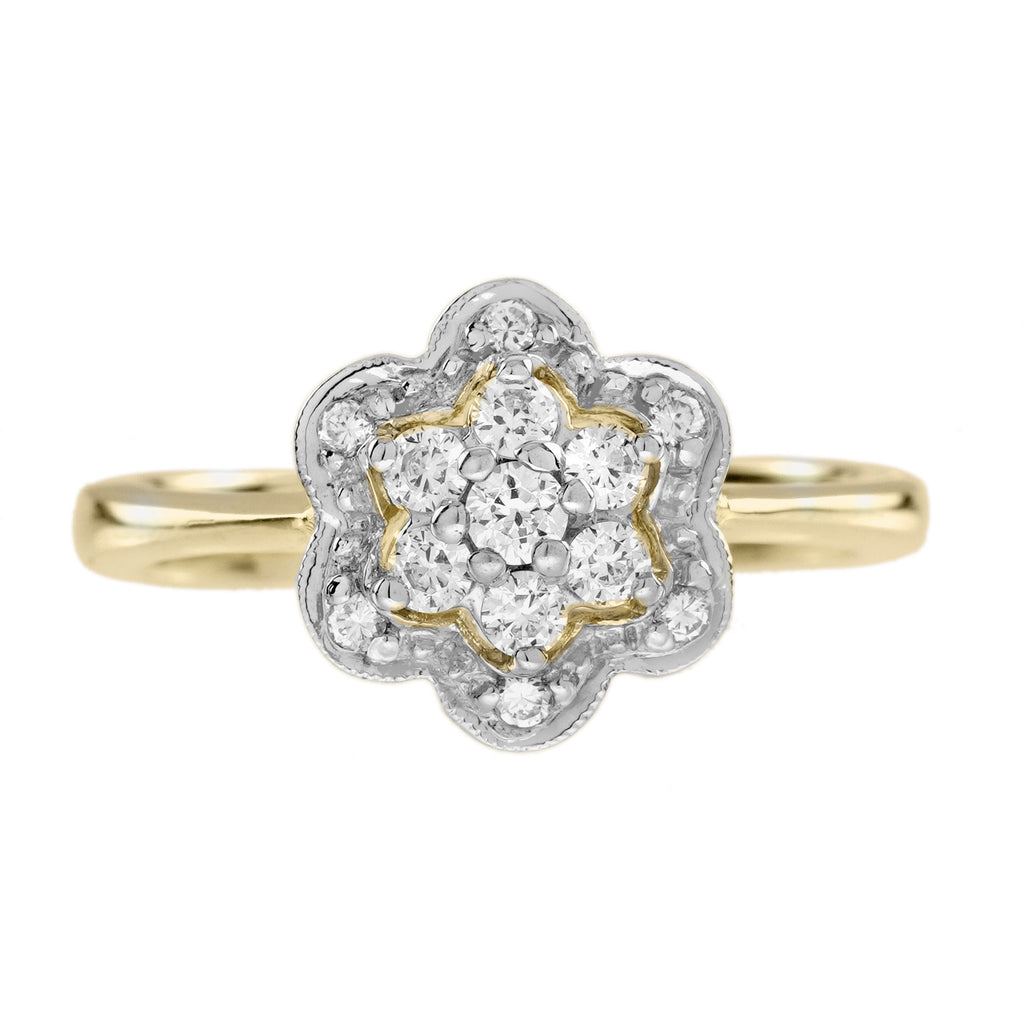 0.34 Ctw Edwardian Style Diamond Floral Cluster Two Tone Gold Engagement Ring