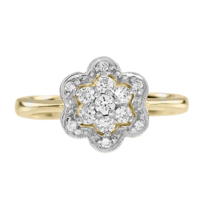 0.34 Ctw Edwardian Style Diamond Floral Cluster Two Tone Gold Engagement Ring