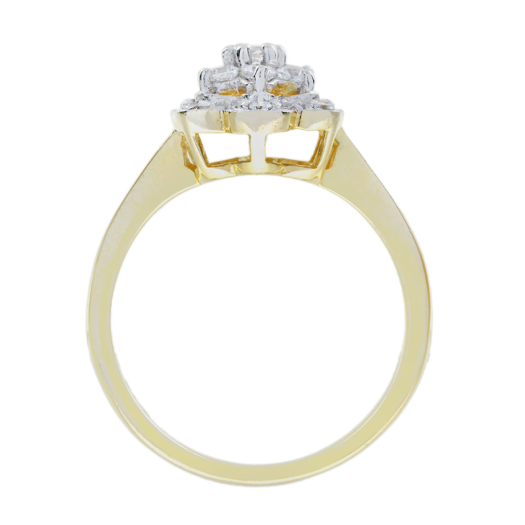 Diamond Vintage Style Floral Cluster Engagement Ring in Two Tone Gold