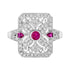 Pink Red Ruby & Diamond Art Deco Style Filigree 14K White Gold Ring