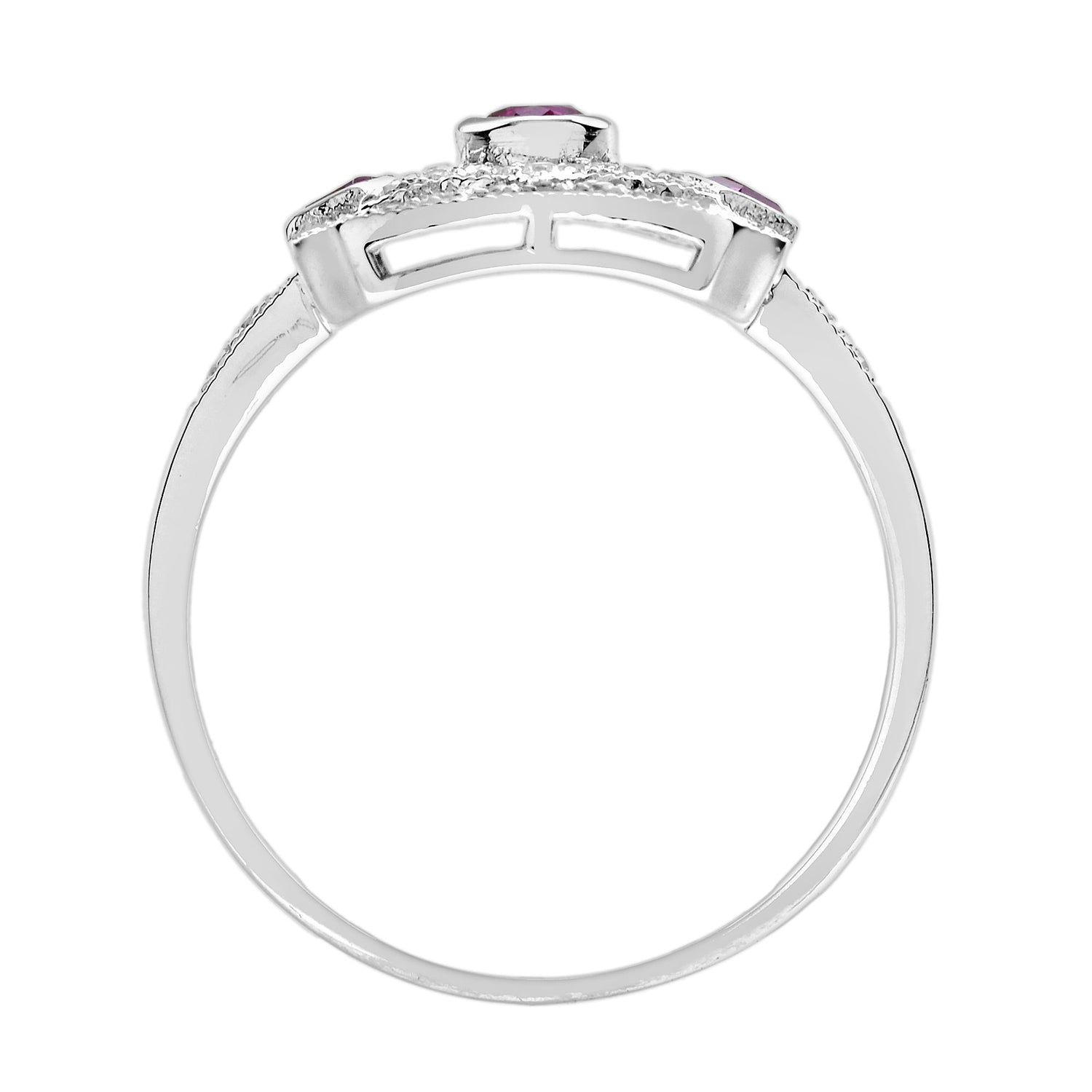 Pink Red Ruby &amp; Diamond Art Deco Style Filigree 14K White Gold Ring