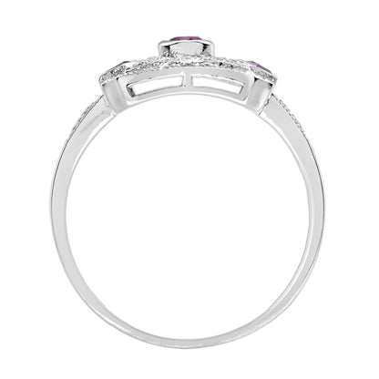 Pink Red Ruby &amp; Diamond Art Deco Style Filigree 14K White Gold Ring
