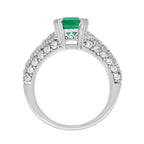 Emerald & Diamond Art Deco Style Solitaire Vintage Inspired 14K White Gold Ring