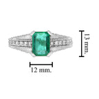 Emerald & Diamond Art Deco Style Solitaire Vintage Inspired 14K White Gold Ring