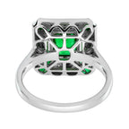 Green Emerald & Diamond Art Deco Style Octagon Pave Set White Gold Ring