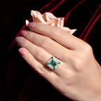 Green Emerald & Diamond Art Deco Style Octagon Pave Set White Gold Ring