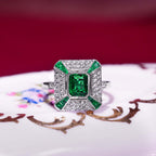 Green Emerald & Diamond Art Deco Style Octagon Pave Set White Gold Ring