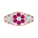 Diamond & Red Pink Ruby Floral Cluster Engagement 14K White Rose Gold Ring