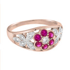 Diamond & Red Pink Ruby Floral Cluster Engagement 14K White Rose Gold Ring