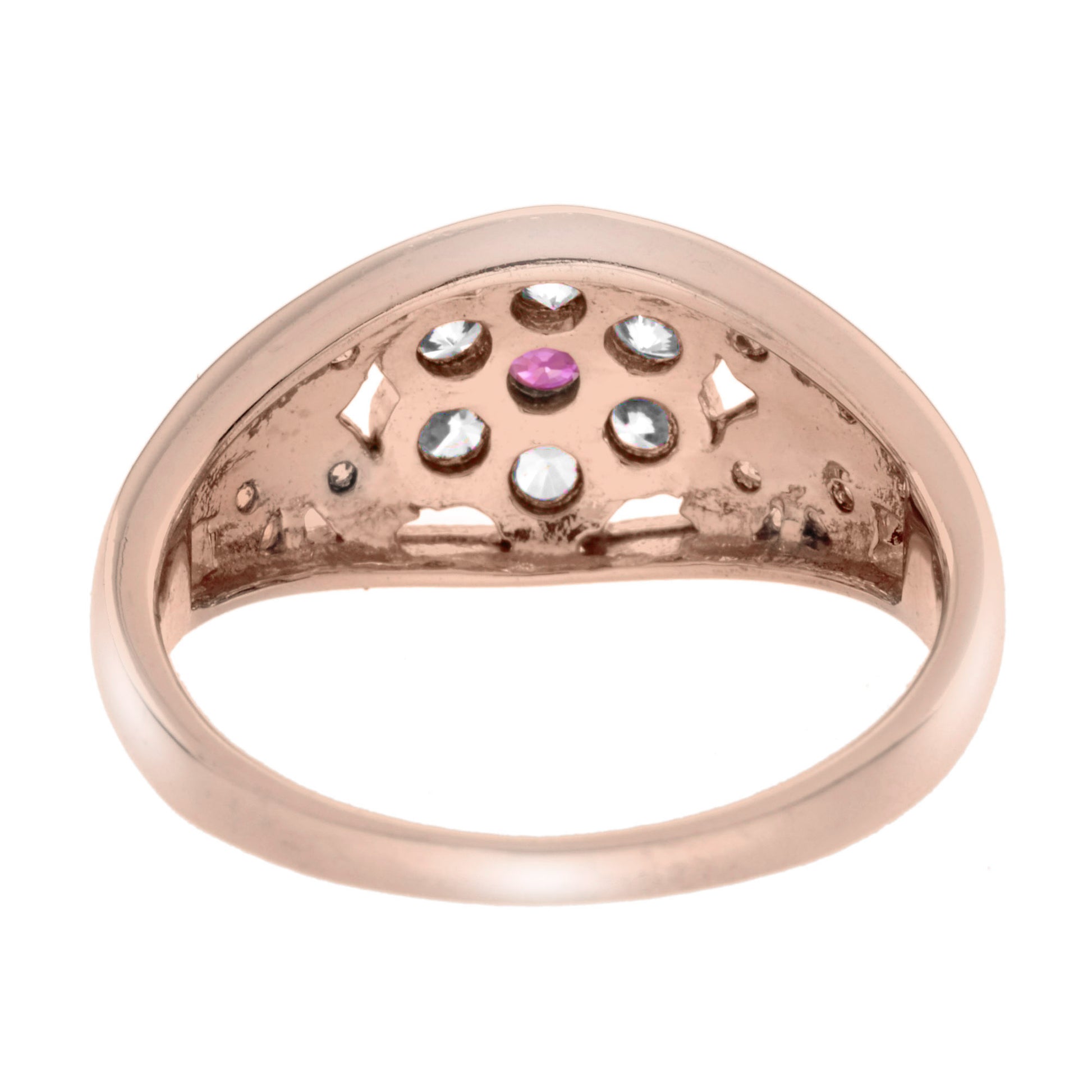 Diamond & Red Pink Ruby Floral Cluster Engagement 14K White Rose Gold Ring