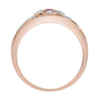 Diamond & Red Pink Ruby Floral Cluster Engagement 14K White Rose Gold Ring