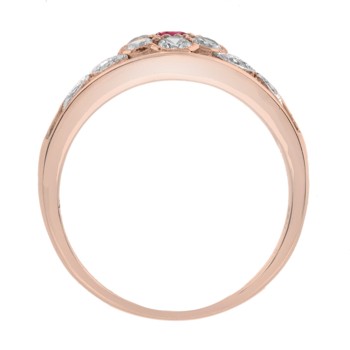 diamond & red pink ruby floral cluster engagement 14k white rose gold ring