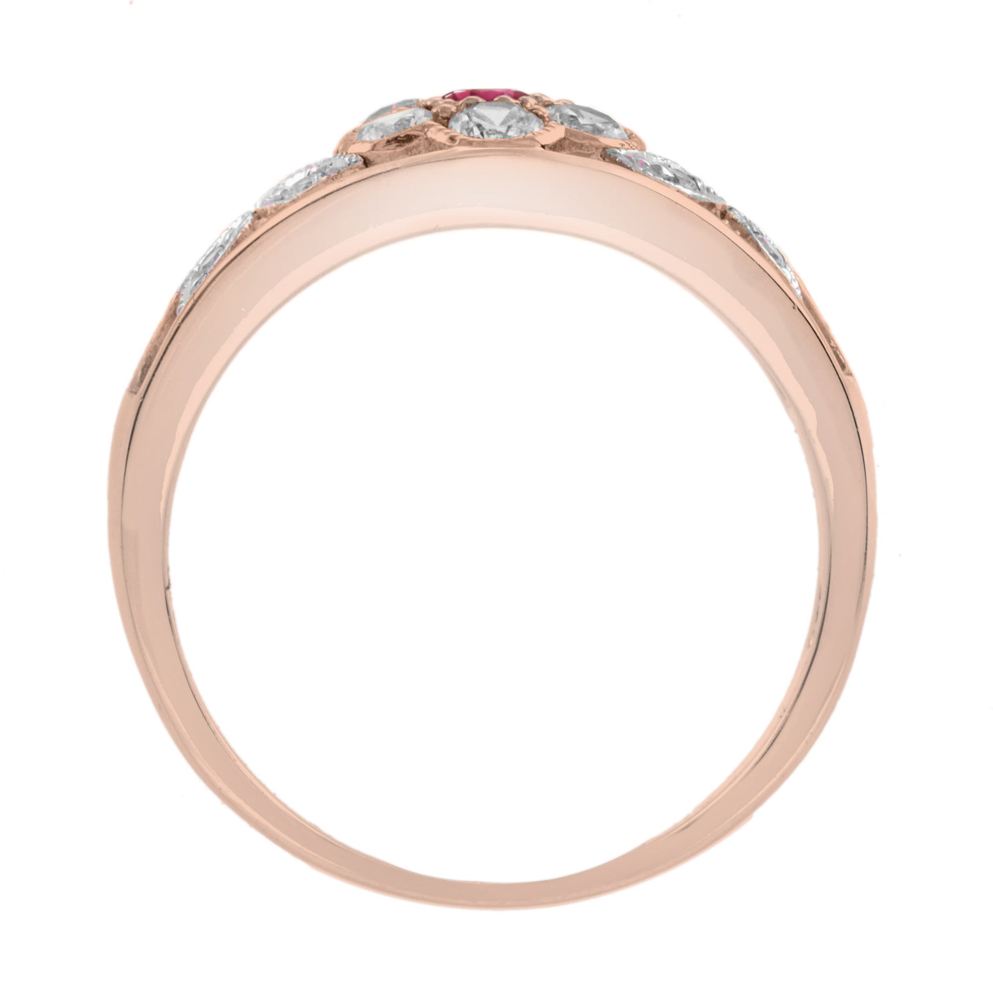 Diamond & Red Pink Ruby Floral Cluster Engagement 14K White Rose Gold Ring