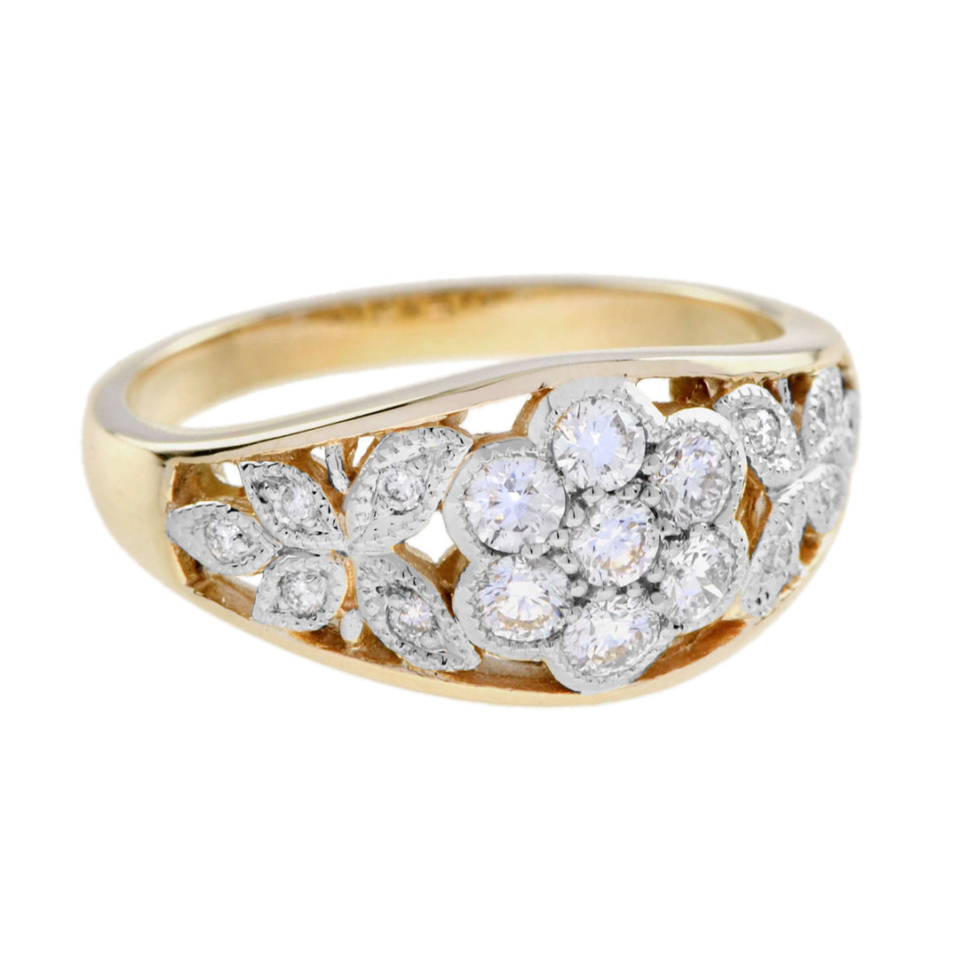 Diamond Floral Flower Edwardian Style 14K White Yellow Ring
