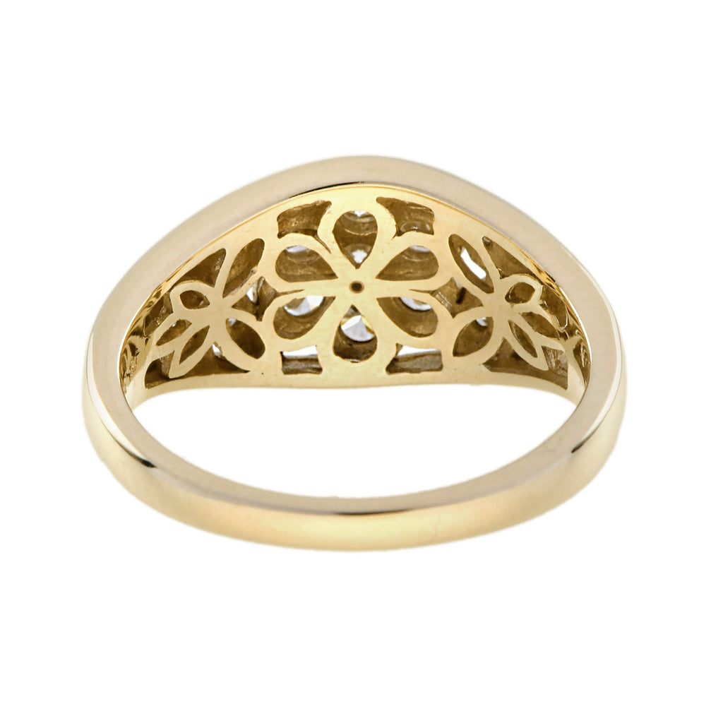 Diamond Floral Flower Edwardian Style 14K White Yellow Ring