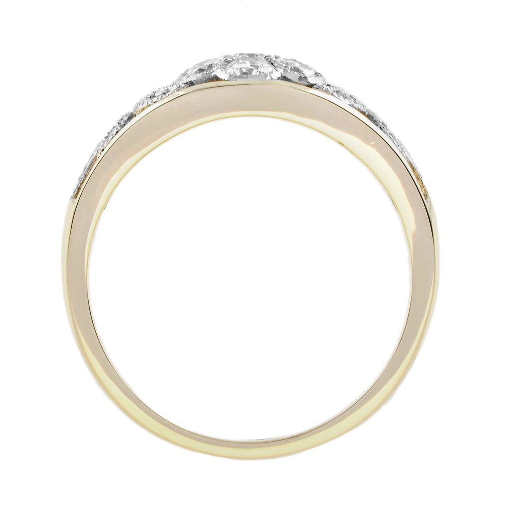 Diamond Floral Flower Edwardian Style 14K White Yellow Ring