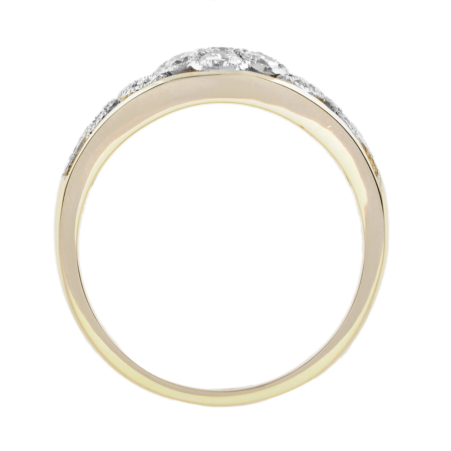 diamond floral flower edwardian style 14k white yellow ring