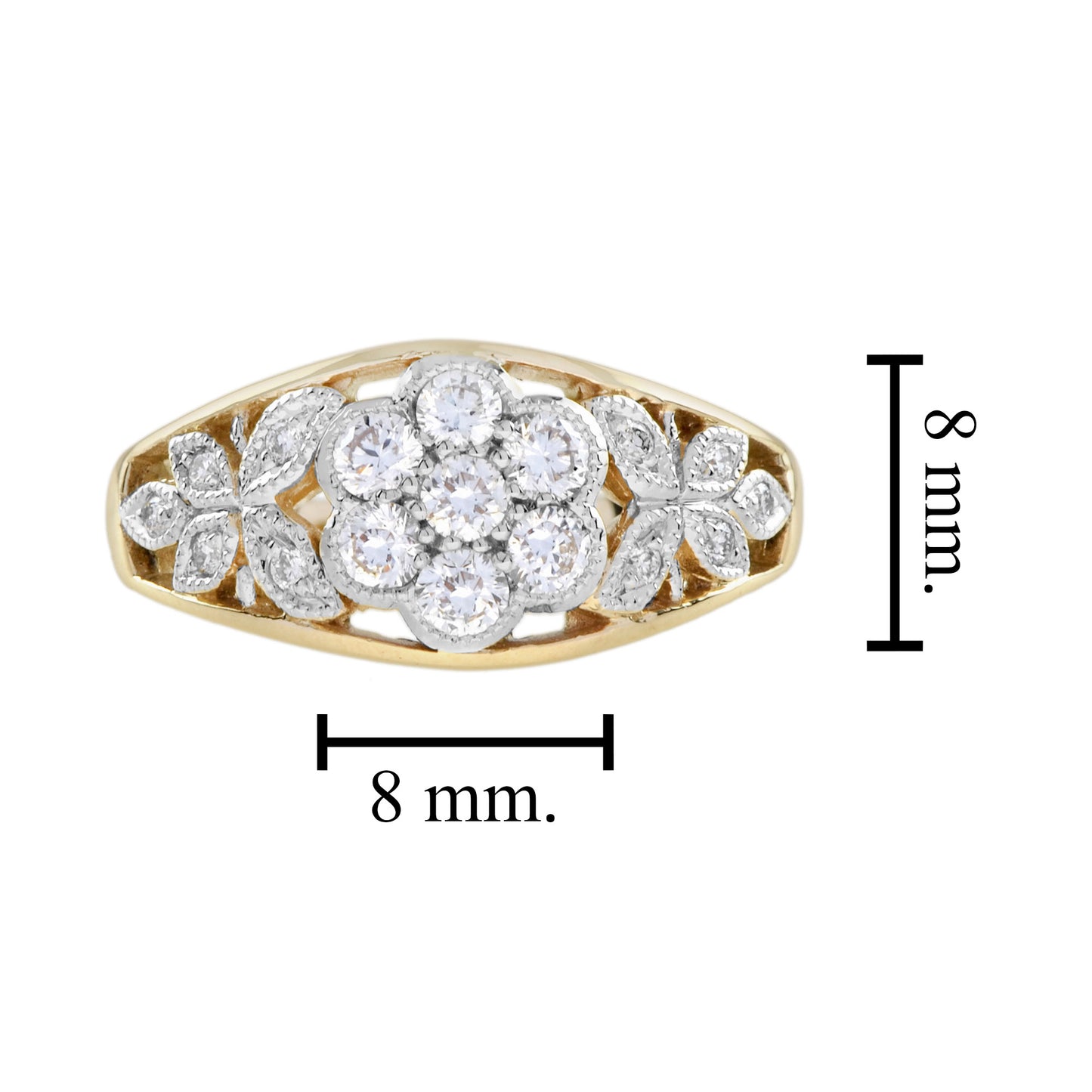 diamond floral flower edwardian style 14k white yellow ring