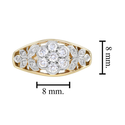 Diamond Floral Flower Edwardian Style 14K White Yellow Ring