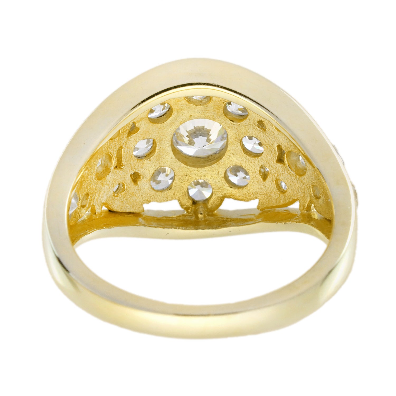 Diamond Cluster Edwardian Floral Style Dome Ring in Two Tone Gold