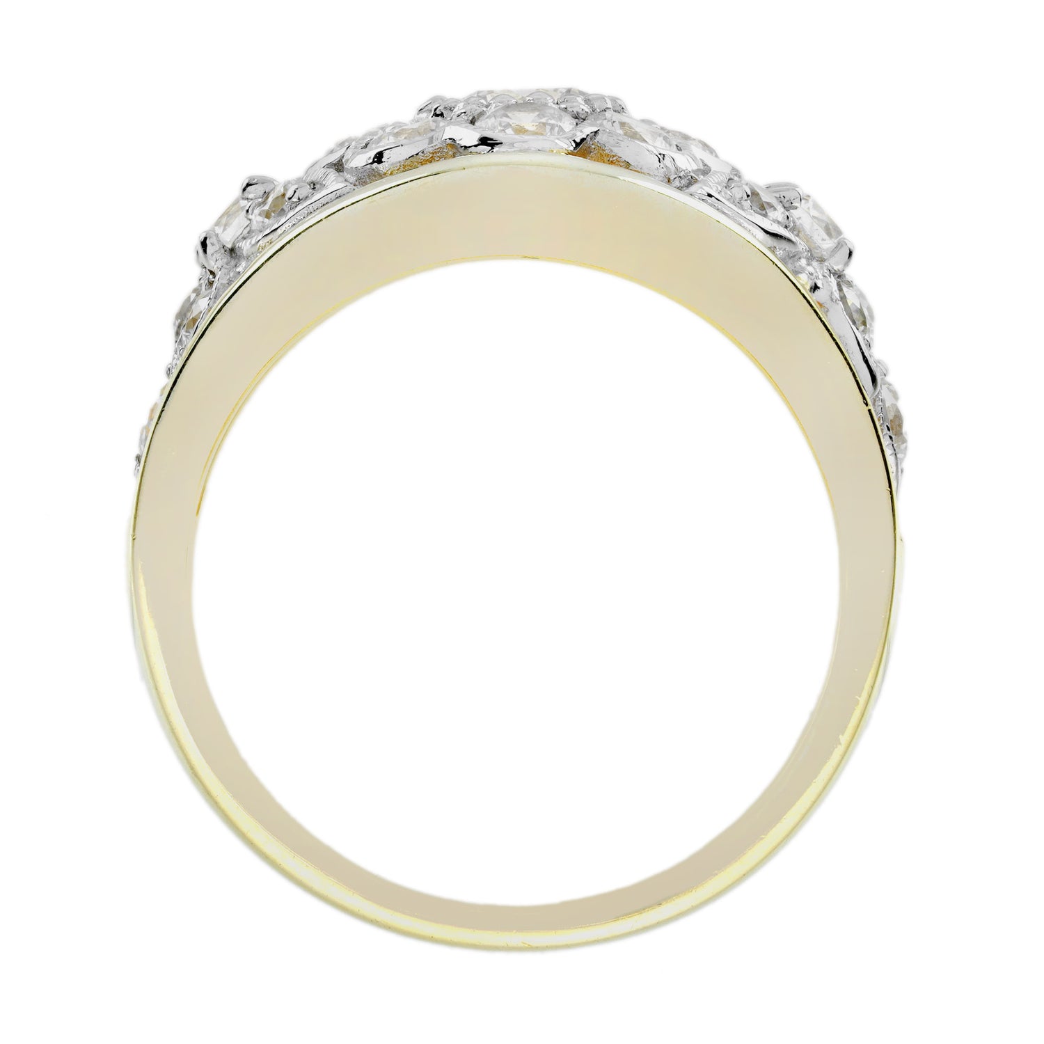 Diamond Cluster Edwardian Floral Style Dome Ring in Two Tone Gold