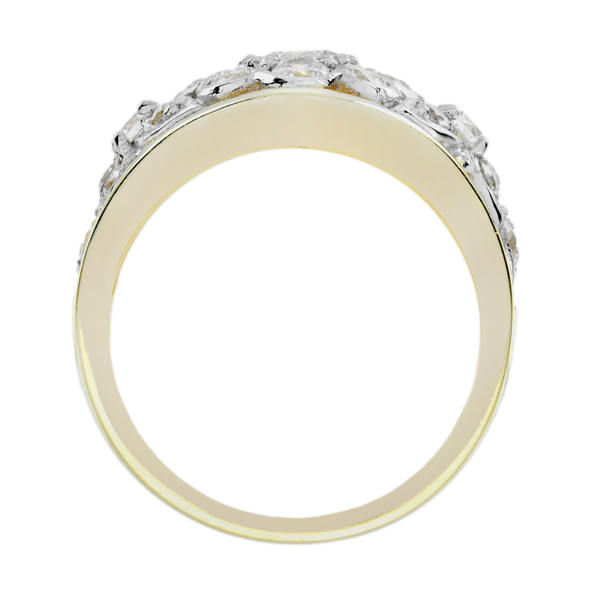 Diamond Cluster Edwardian Floral Style Dome Ring in Two Tone Gold