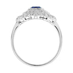 Asscher Blue Sapphire & Diamond Antique Style 14K White Gold Ring