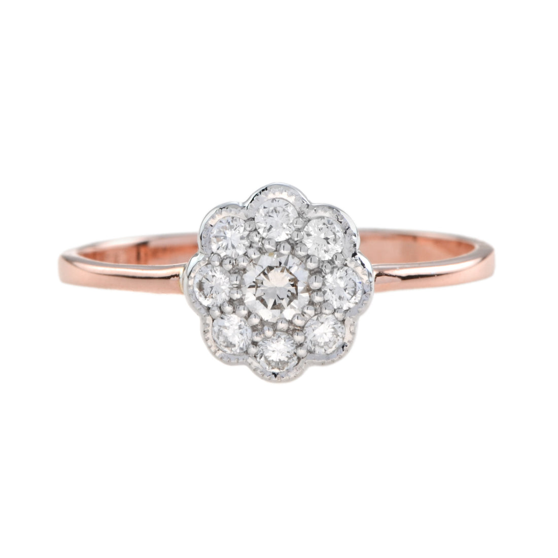 Diamond Vintage Style Floral Flower Cluster 9K Rose Gold Ring