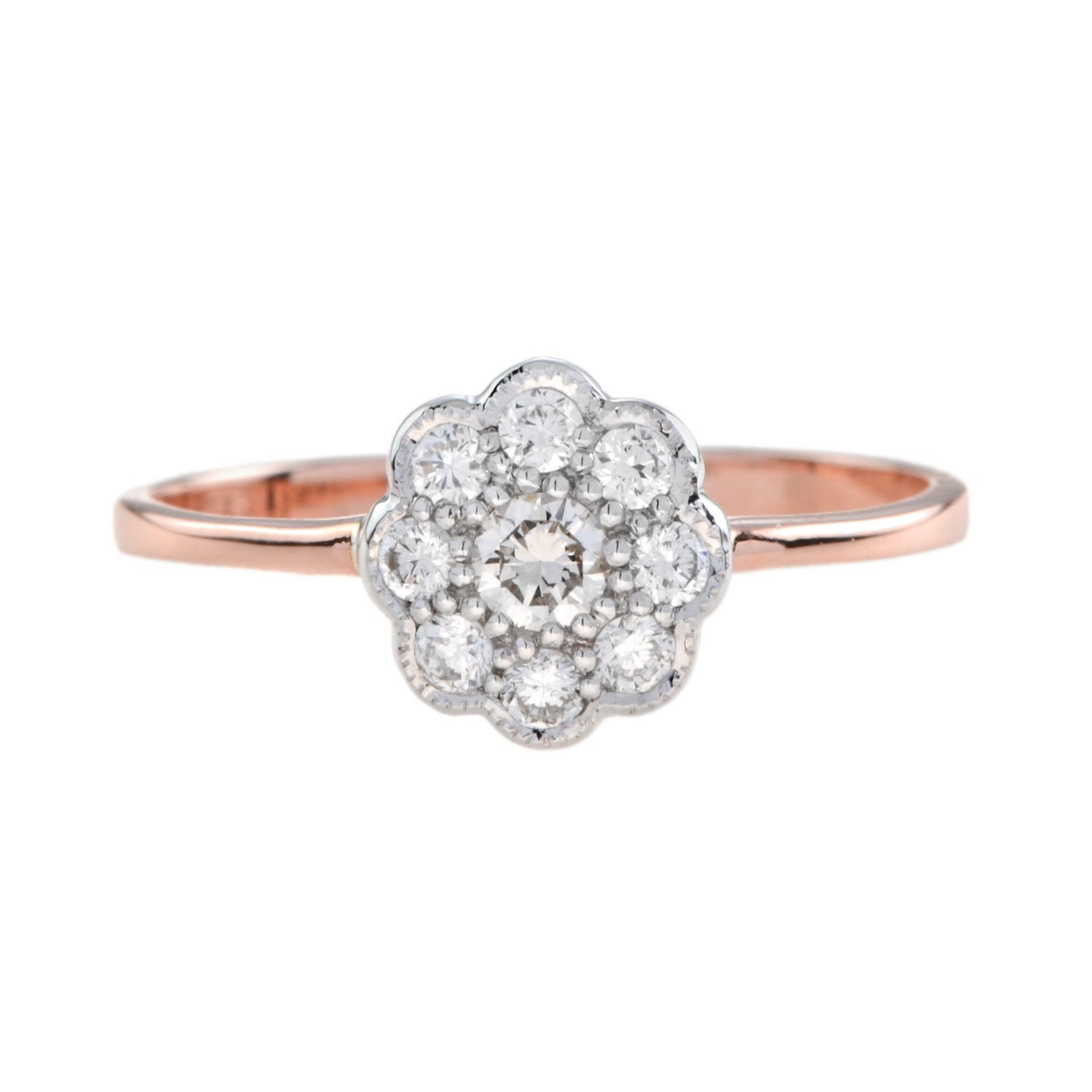 Diamond Vintage Style Floral Flower Cluster 9K Rose Gold Ring