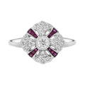 Diamond & Ruby Art Deco Style 14K White Gold Ring