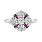 Diamond & Ruby Art Deco Style 14K White Gold Ring