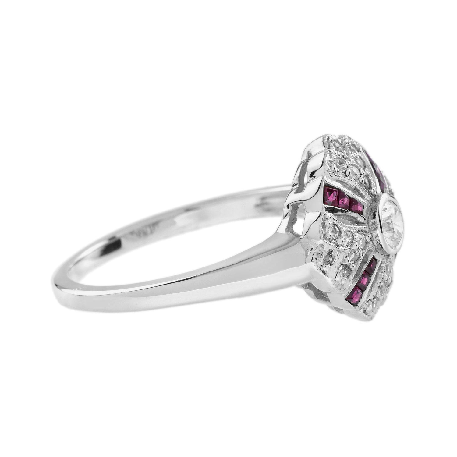 Diamond &amp; Ruby Art Deco Style 14K White Gold Ring