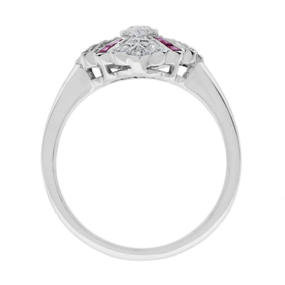 Diamond &amp; Ruby Art Deco Style 14K White Gold Ring