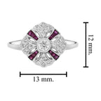 Diamond & Ruby Art Deco Style 14K White Gold Ring