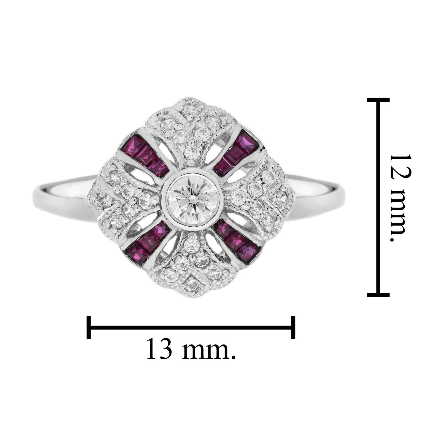 Diamond &amp; Ruby Art Deco Style 14K White Gold Ring