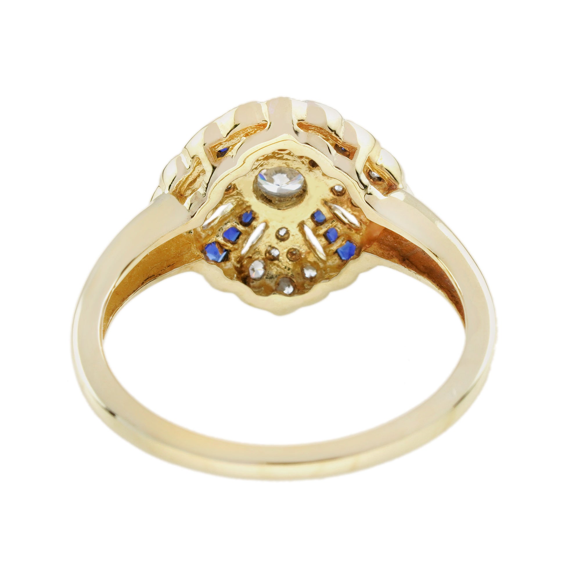 Blue Sapphire & Diamond Vintage Style 14K Yellow Gold Ring
