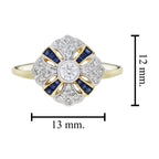 Blue Sapphire & Diamond Vintage Style 14K Yellow Gold Ring