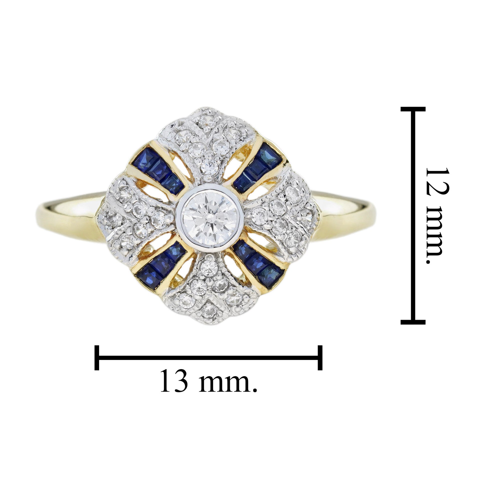 Blue Sapphire & Diamond Vintage Style 14K Yellow Gold Ring