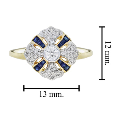 Blue Sapphire & Diamond Vintage Style 14K Yellow Gold Ring