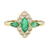 Green Emerald & Diamond Halo Set Art Deco Style Marquise Shape Gold Ring