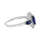 Marquise Shape Blue Sapphire & Diamond Halo Set 14K White Gold Ring